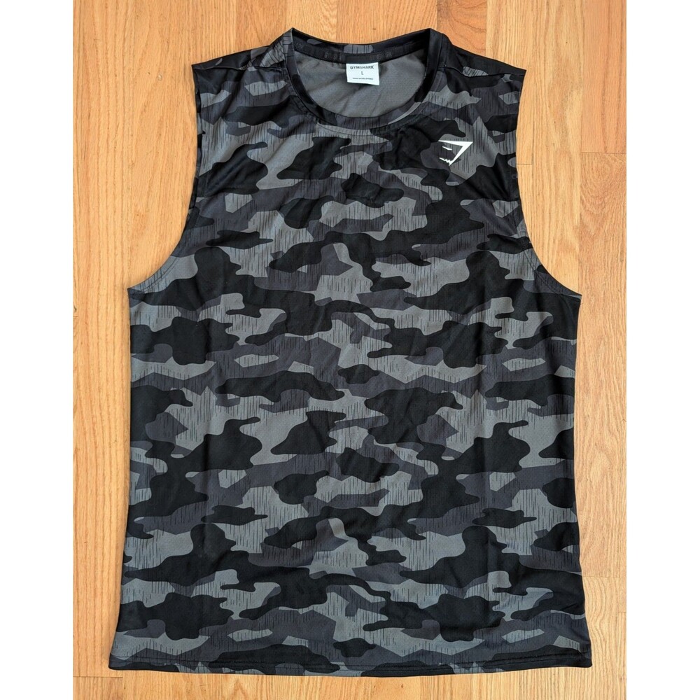 Gymshark Mens Arrival Tank Top Black Camo Sleeveless Gym Workout Shirt Medium